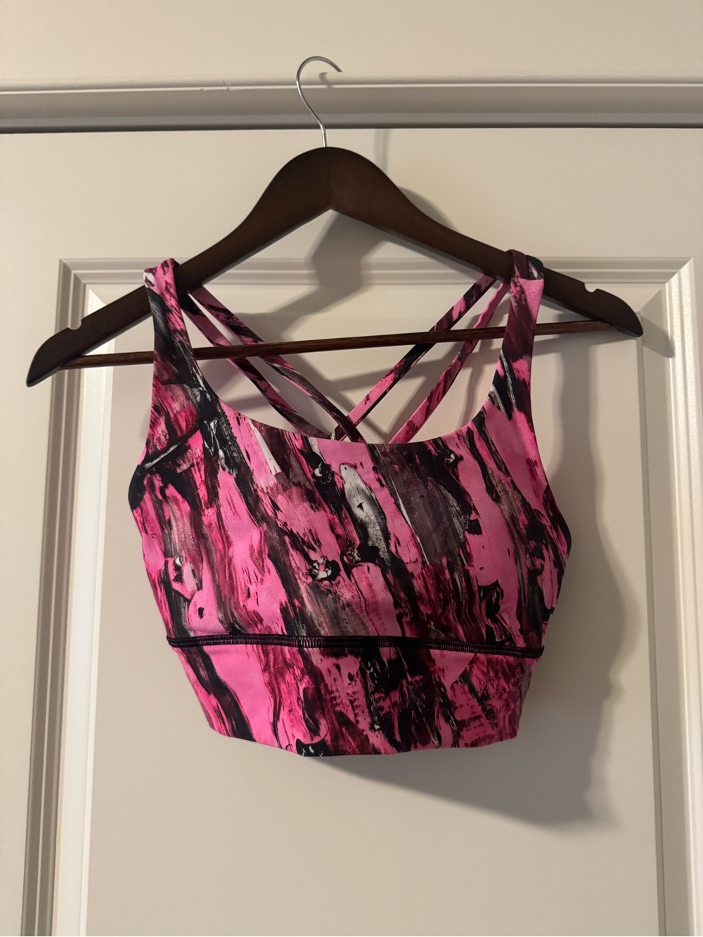lululemon athletica Pink and Black Marble Strappy Sports Bra